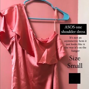 Asos pink one shoulder ruffled neckline dress